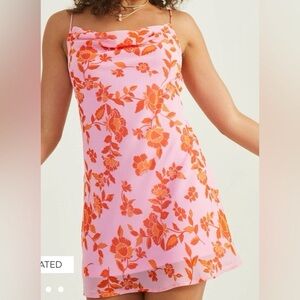 Altar’d State Pink and Orange Floral Print Mini Dress
